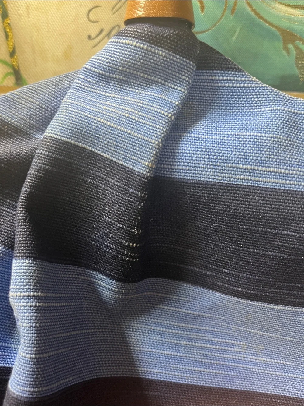 kate spade Blue and Navy Striped Tote with Brown Handles